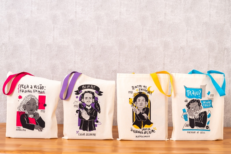 Clube de livros criou ecobags inspiradas em Toni Morrison, Allan Poe, Machado de Assis e Agatha Christie