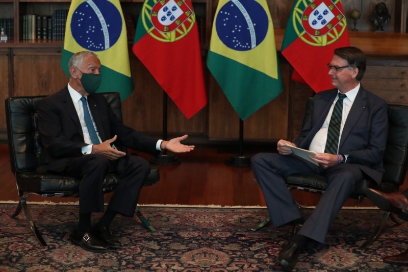 Marcelo Rebelo de Sousa (e) e Bolsonaro se encontraram no Palácio da Alvorada.