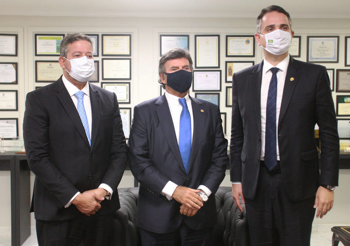 Presidente da Câmara, Arthur Lira; do STF, Luiz Fux; e do Senado, Rodrigo Pacheco