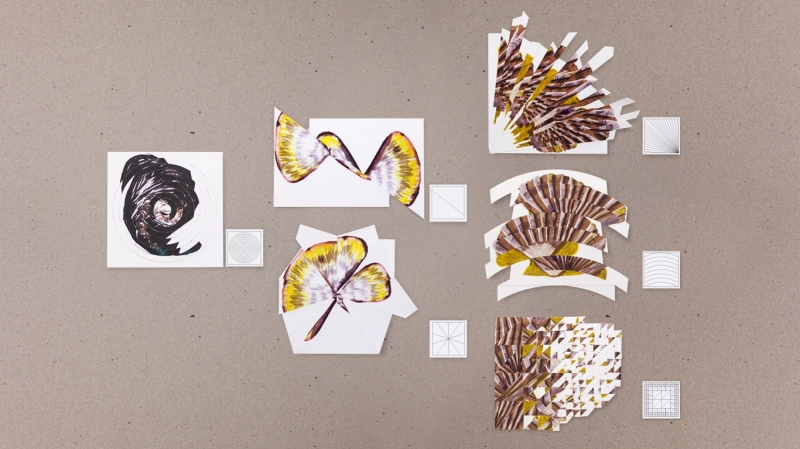 Série 'Monte', com desenhos de conchas recortados e remontados, integra 'Entre - inventários de uma poética'