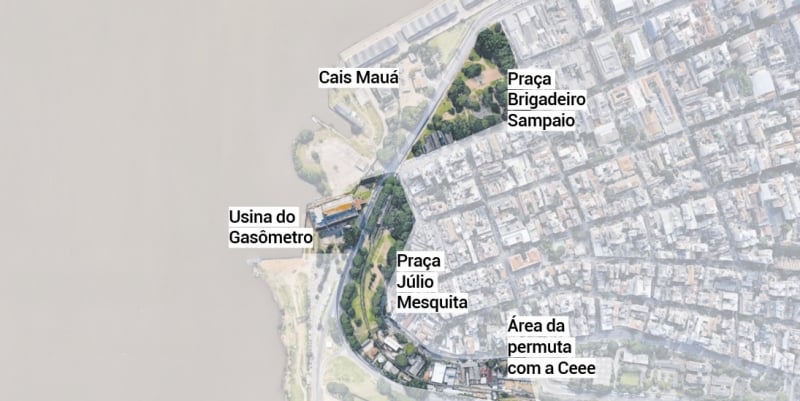 Corredor Parque Gasômetro une entorno da Usina, duas praças e área que será permutada com a CEEE