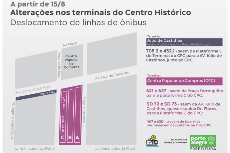 Confira a localização dos novos locais de terminal de oito linhas de transporte público da Capital