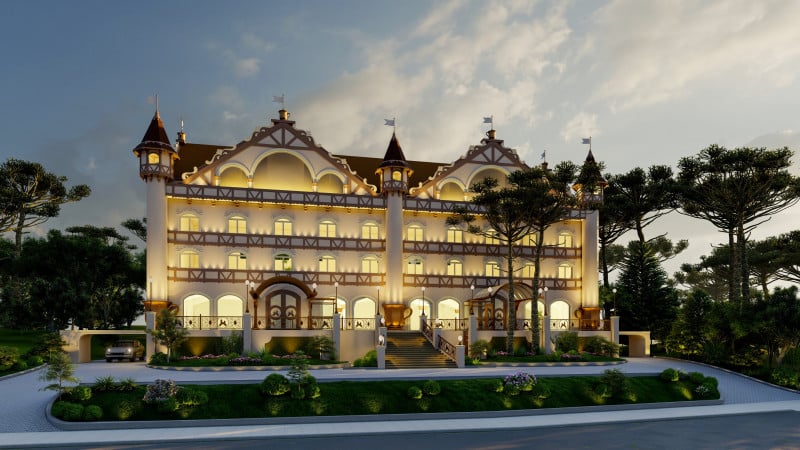 Construído no estilo palaciano, o Chocoland terá inicialmente 76 apartamentos e vários atrativos 