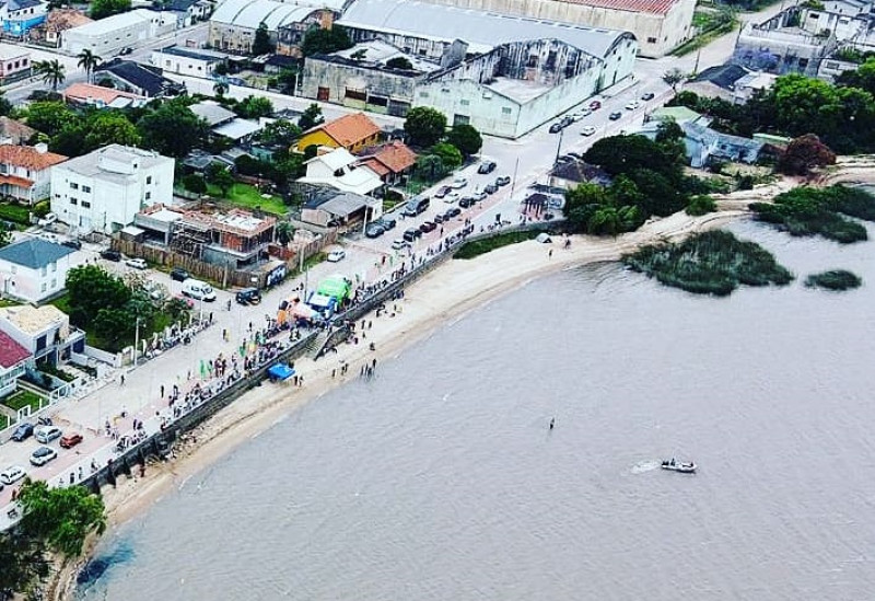 Visão mostra área onde ocorrerá o Festival de Natação em Águas Abertas de Tapes (RS) 
