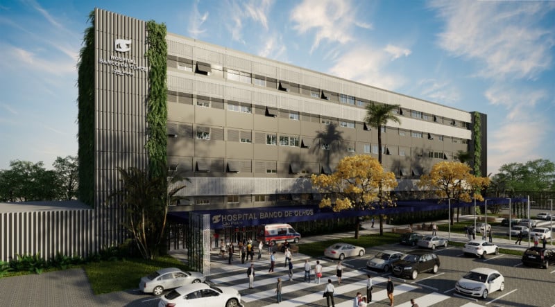 Projeção mostra futura fachada do hospital Banco de Olhos sob o comando do Grupo São Pietro