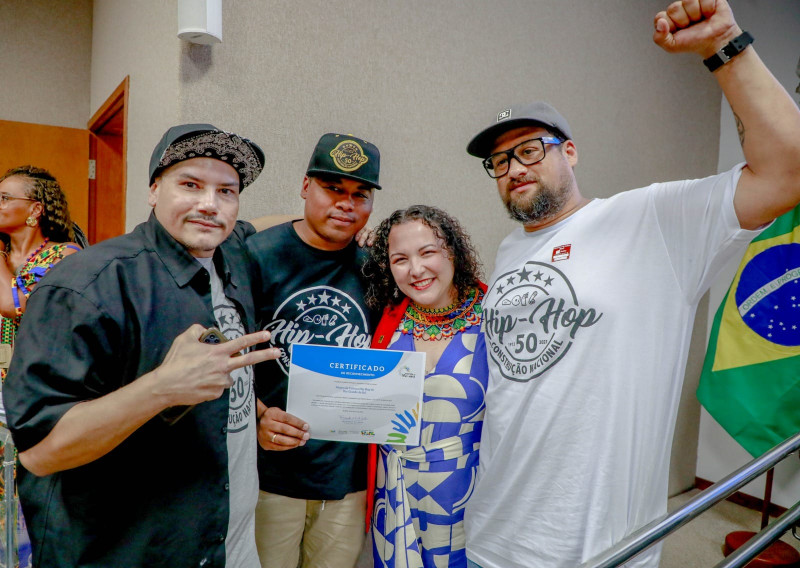 Fulvio Botelho (Museologo), Rafa Rafuagi (Fundador do Museu da Cultura Hip Hop RS), Fernanda Castro (Presidenta do IBRAM), Alan Bitello (também Fundador do Museu)