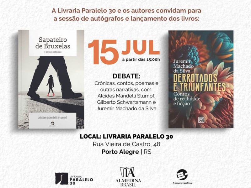 Livraria Paralelo 30 lança obras de Juremir Machado e Alcides Mandelli ...