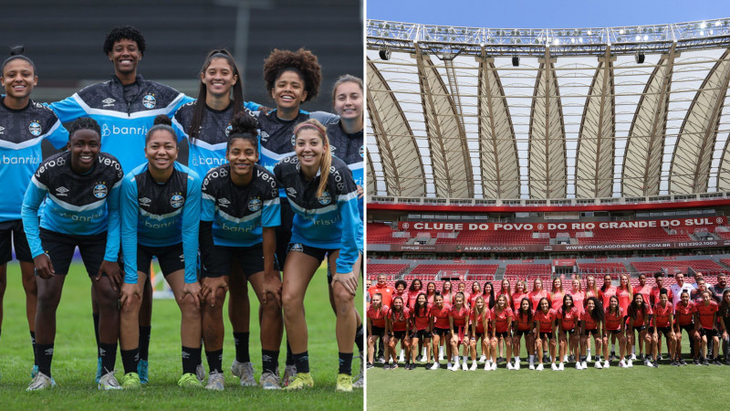 A dupla Grenal avalia a modalidade e revela planos para 2024 Foto: GRÊMIO E INTER/DIVULGAÇÃO/ARTE/JC