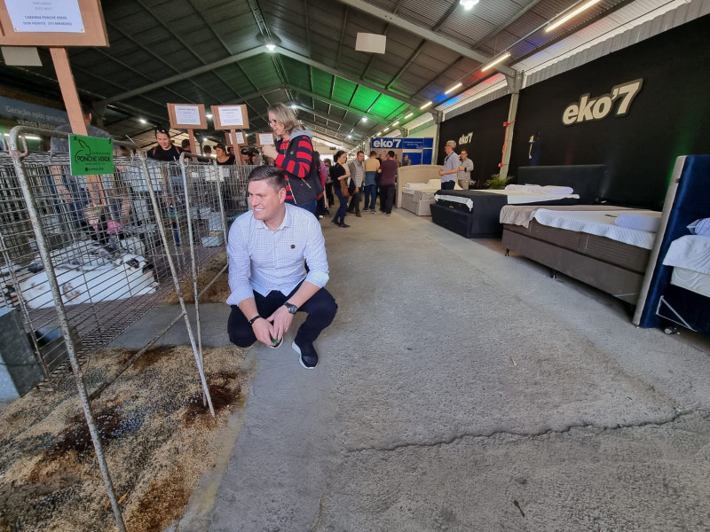 Giacomel diz que coelhos atraem público que acaba se interessando por colchões