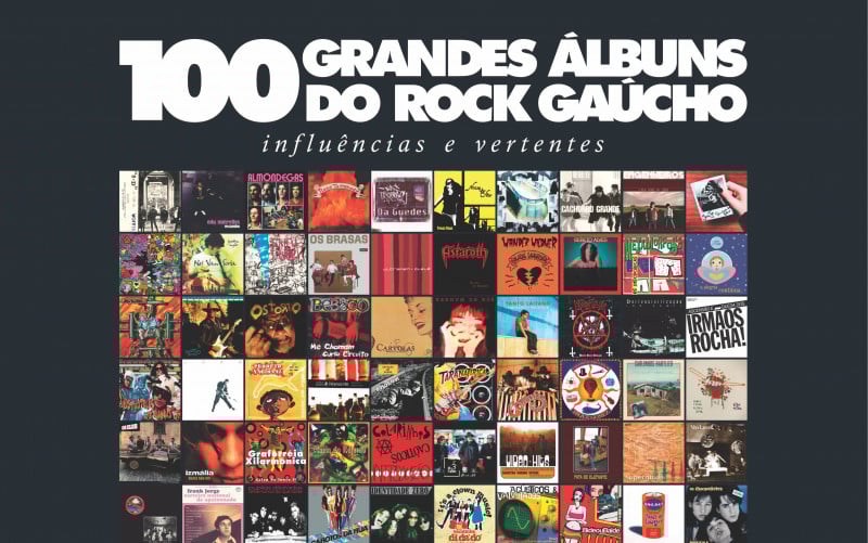 Detalhe da capa do livro '100 Grandes Álbuns do Rock Gaúcho'