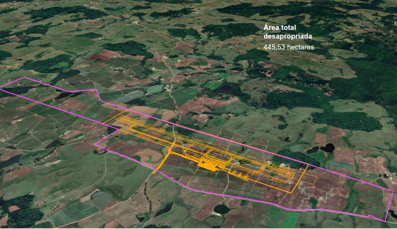 Mapa da área do futuro aeroporto de Vila Oliva, que vai abrir novo caminho para a logística em Caxias do Sul