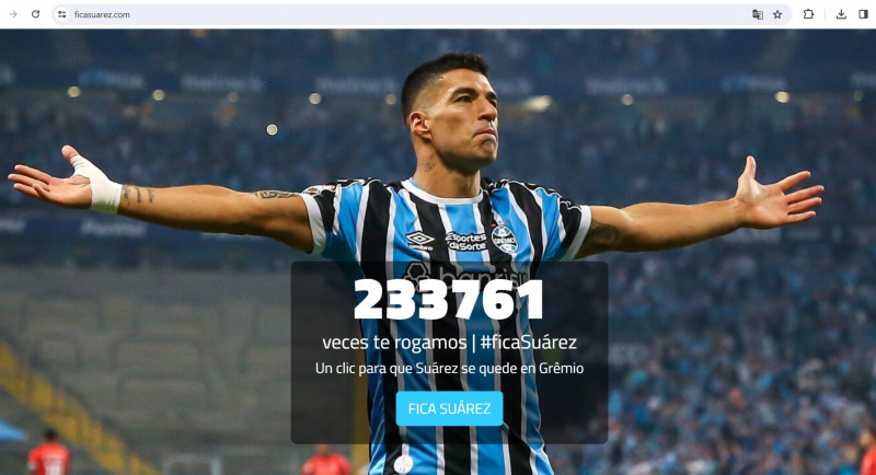 Torcedores gremistas criam site para pedir que Suárez fique no Grêmio em 2024