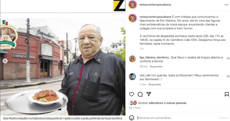 Eloi Martins sabia qual era o prato favorito do jornalista Paulo Sant’Ana
