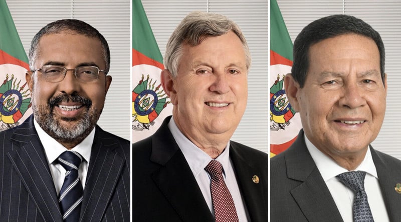 Senadores gaúchos Paulo Paim (e), Luis Carlos Heinze (c) e Hamilton Mourão