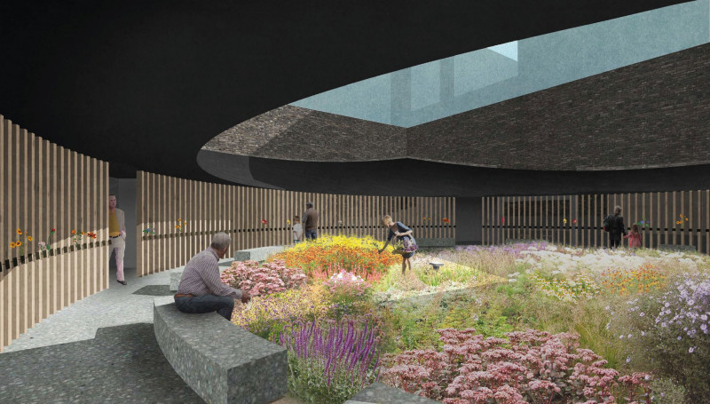 O espaça contará com um jardim, que terá a sua volta 242 pilares de madeira em homenagens às vítimas