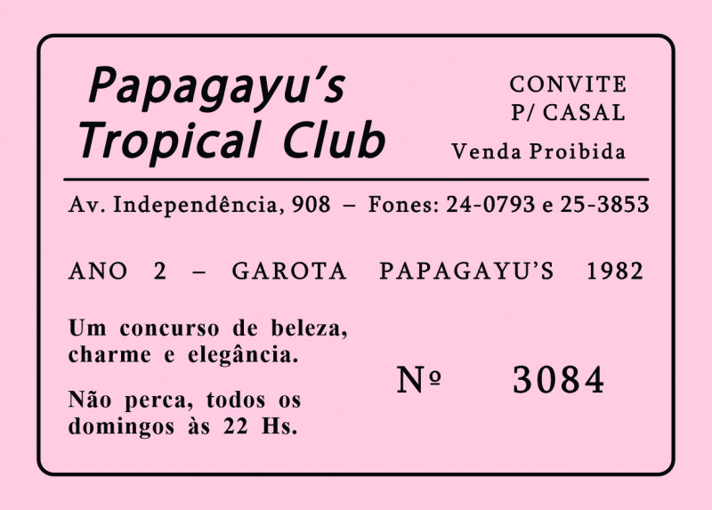 Convite para entrada na casa noturna Papagayu's, datado de 1981