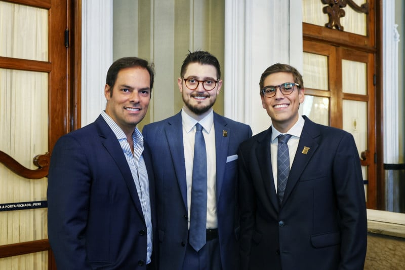 Paulo Uebel, Tiago Dinon Carpenedo e Guilherme Wolf,  no almoço de abertura do Fórum da Liberdade