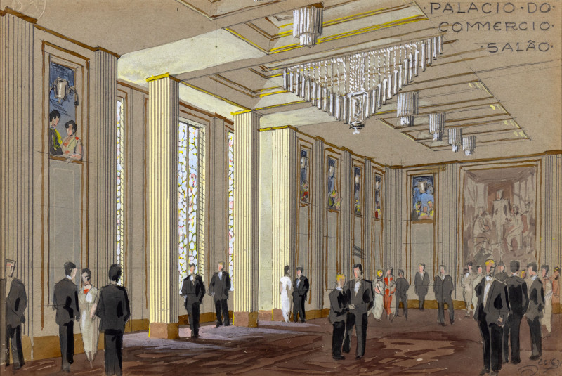 José Lutzenberger destacou-se na arquitetura, como na proposta do Salão do Palácio do Comércio, em aquarela de 1938 