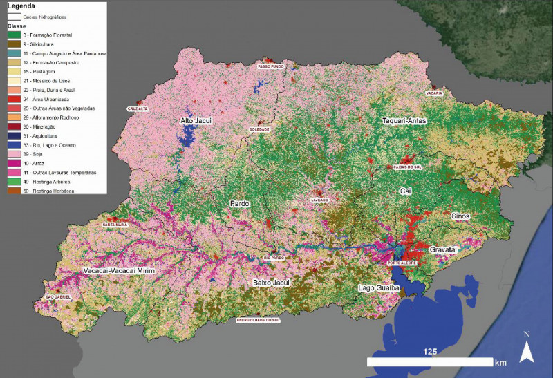 Área rosada no Alto Jacuí mostra onde a soja ocupou amplo espaço da vegetação nativa