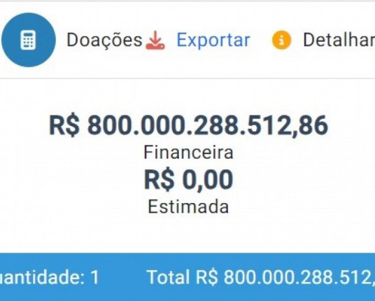 Portal do TSE indica doação de R$ 800 bilhões a candidato; suspeita é de erro de digitação