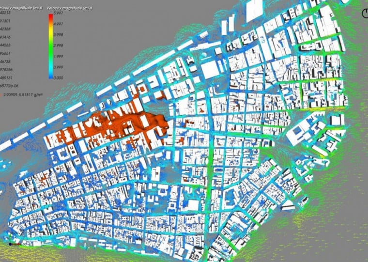 Representação da qualidade do ar no Centro Histórico de Porto Alegre aponta recirculação do fluxo em direção à praça da Alfândega