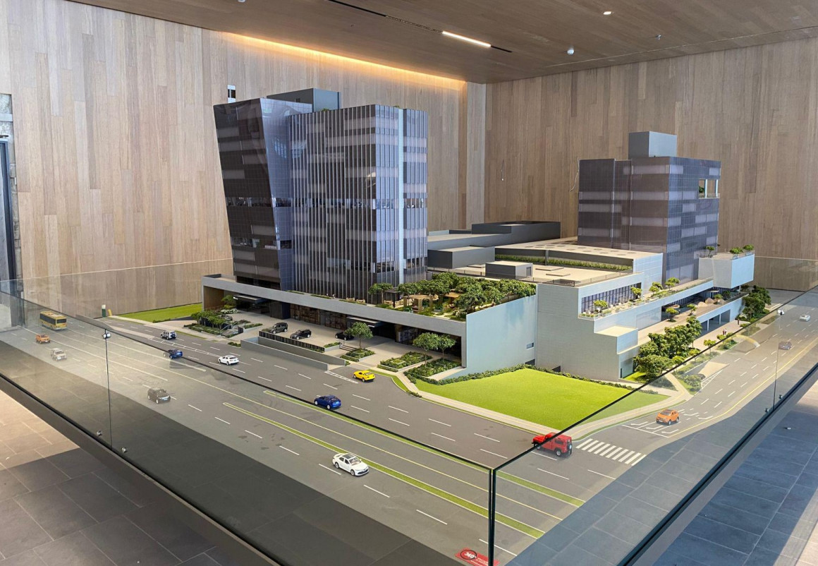 Maquete mostra o complexo, com shopping, torres corporativas e supermercado | MINUTO VAREJO/JC