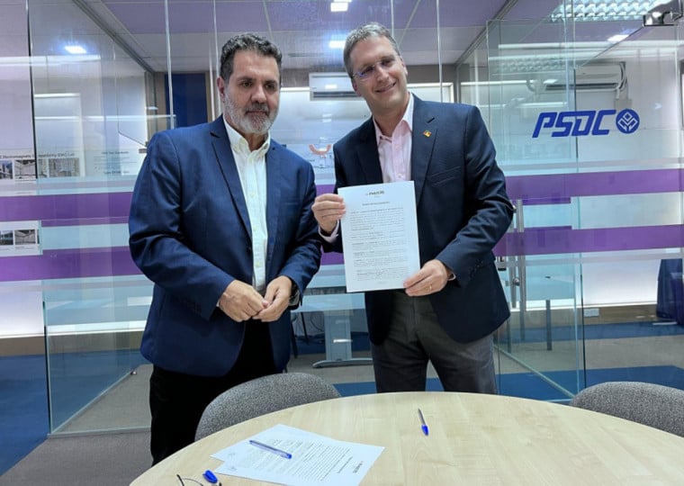 CEO da Tellescom , Ronaldo Aloise Júnior, e presidente da Invest RS, Rafael Prikladnicki