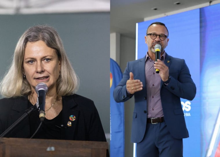 Presidente do PSDB no RS, Paula Mascarenhas, e presidente do Podemos gaúcho, Everton Braz