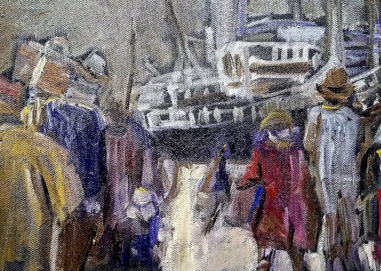 Imigra&ccedil;&atilde;o - Partida. Oleo sobre tela de autoria de Gra&ccedil;a Craidy