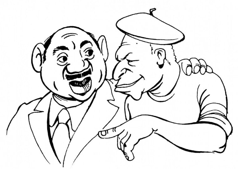 Charge feita nos anos 1960 mostra os amigos e s&oacute;cios Lupic&iacute;nio Rodrigues e Rubens Santos 