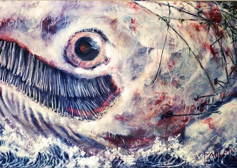 Produção da artista inclui pinturas em acrílico e pastel, como A Baleia