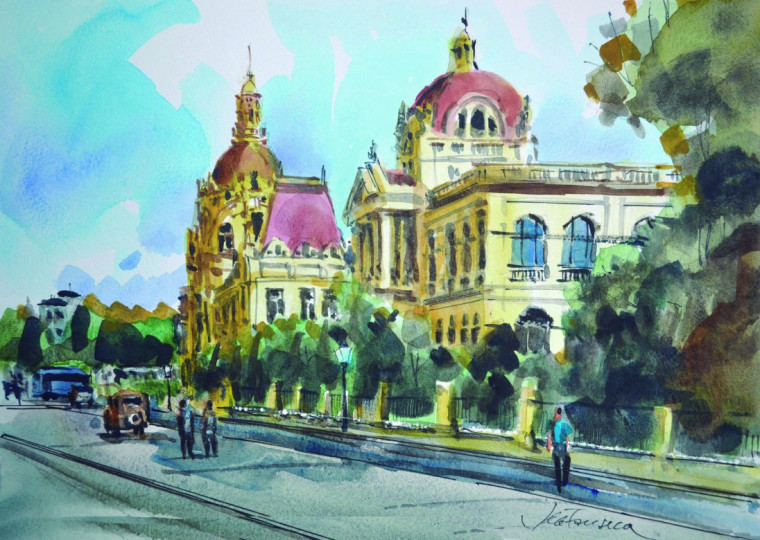 Joaquim da Fonseca, aquarela ilustrando o prédio da Faculdade de Direito da Ufrgs