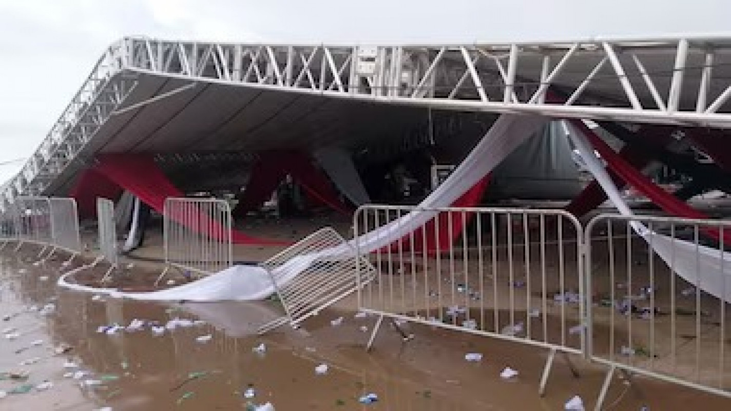 Ventos de 95 km/h derrubam estrutura de festa universitária no interior de SP; um homem morreu