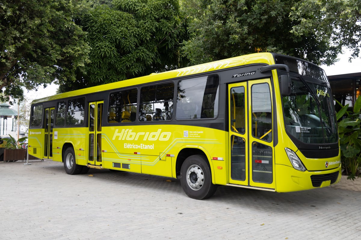 Ônibus híbrido elétrico/etanol foi apresentado pela Marcopolo na COP em Belém |  C.A.S.E./DIVULGAÇÃO/JC