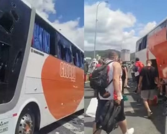 Ataque de torcedores do Santos a ônibus de colorados deixa seis feridos em Santa Catarina