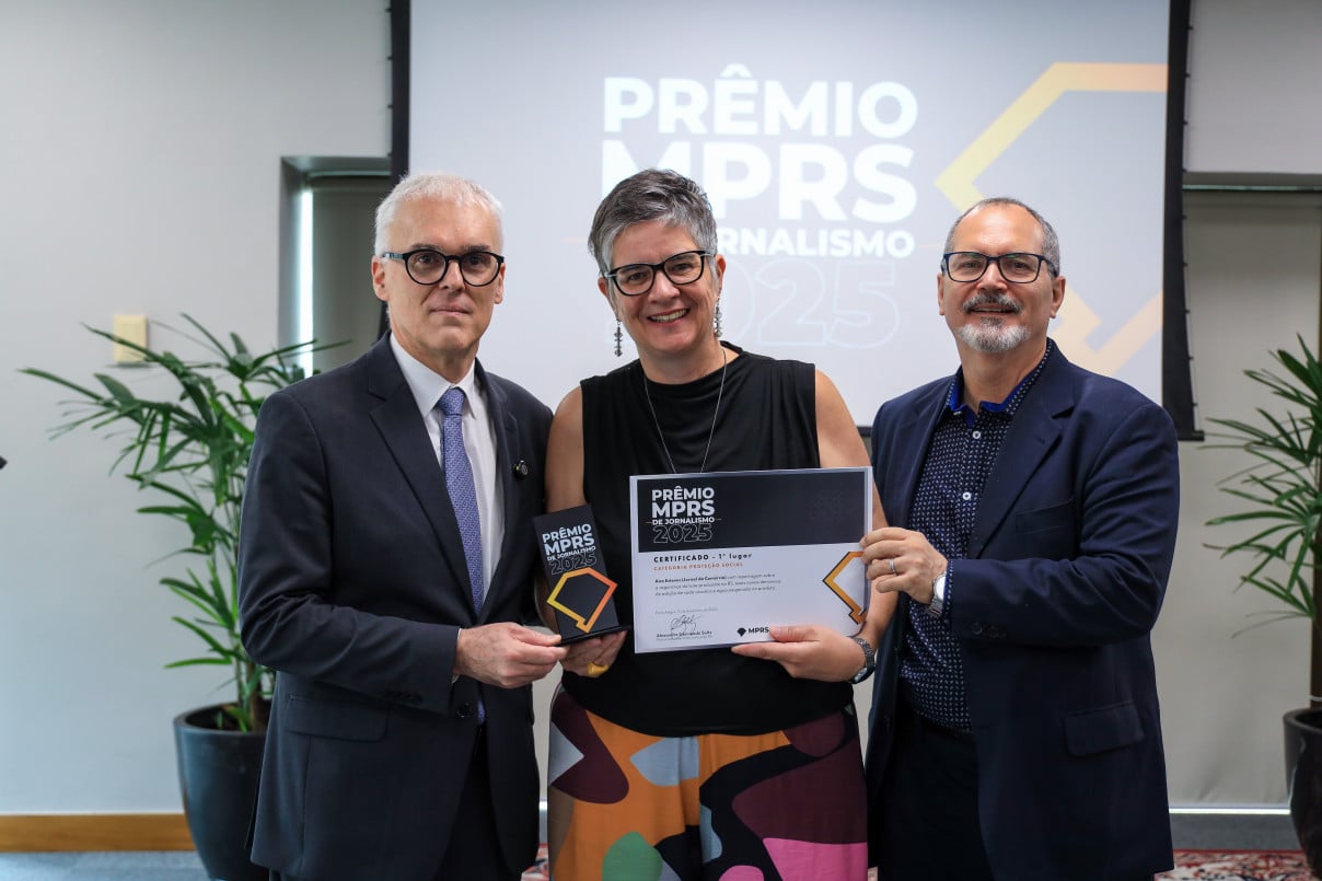 Fabrine Bartz, Gabriel Margonar e Deivison Ávila conquistaram o segundo lugar na categoria Criminal, Acolhimento a Vítimas e Defesa da Moralidade Administrativa | Grégori Bertó/MPRS/JC