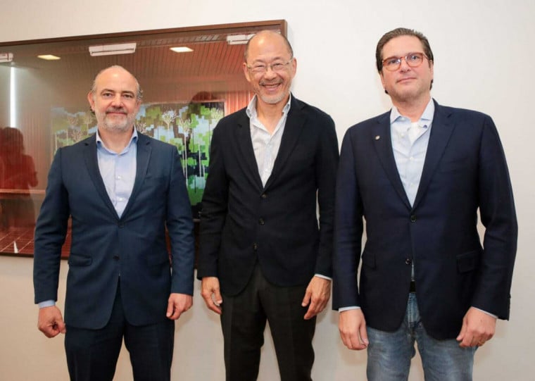 Rodrigo Sousa (Federasul), William Ling (Instituto Ling) e Claudio Goldsztein (Instituto Floresta), anunciaram um um aporte total de R$ 83,1 milhões para o programa Reconstrói -RS