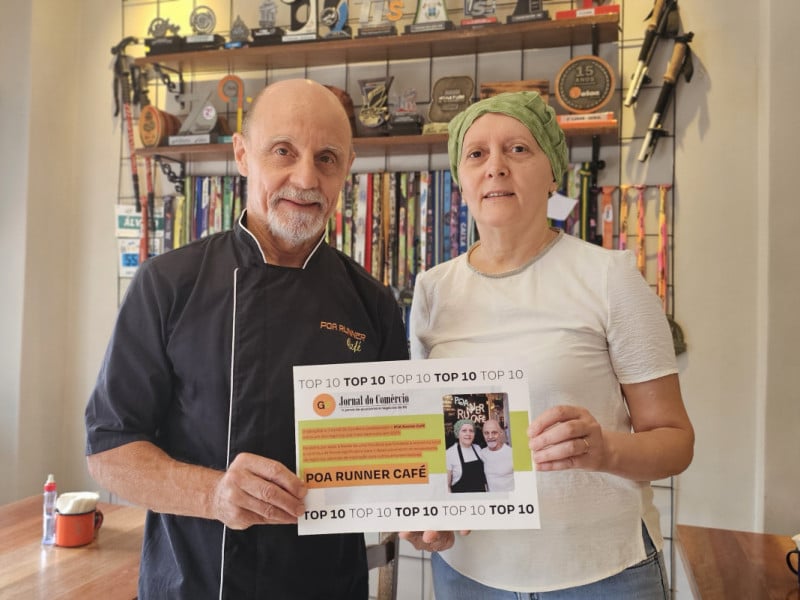 &Aacute;lvaro Giovanella e Isabel Guerra est&atilde;o &agrave; frente do POA Runner Caf&eacute;, um dos neg&oacute;cios do Top 10 do GE de 2025<br />Foto: NATHAN LEMOS/JC
