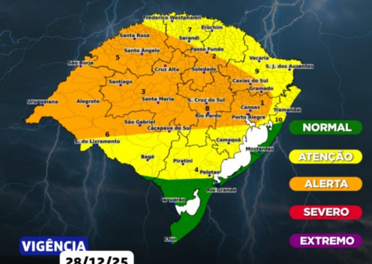 Defesa Civil emitiu aviso de risco meteorológico