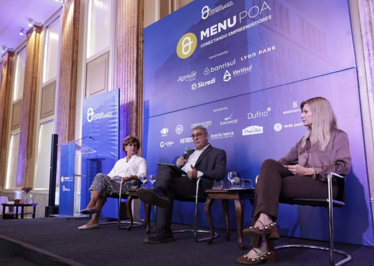 Susana Vellinho, Sebastião Melo e Betina Worm participaram do Menu POA na Associação Comercial de Porto Alegre