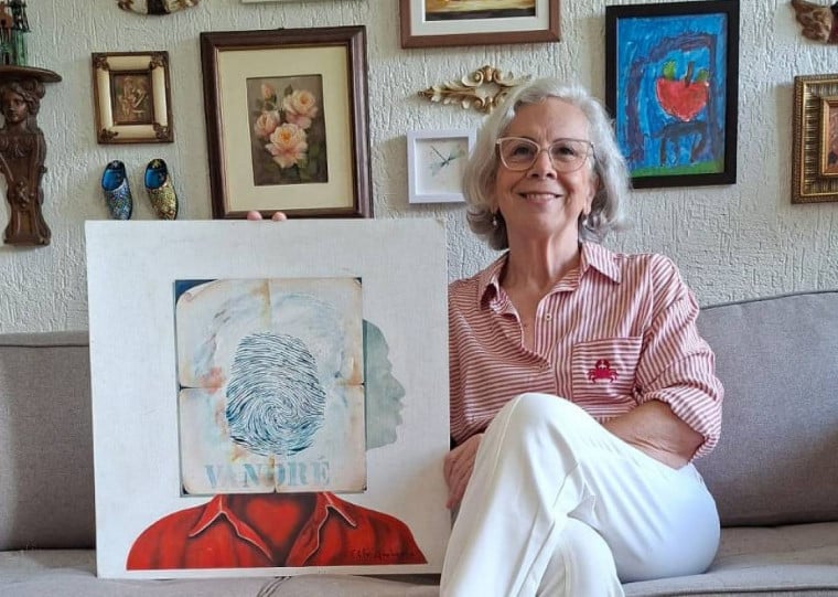 Antiquária Vânia Freitas, com ilustração original de Elifas Andreato que comprou por R$ 5,00 num bazar em Brasília