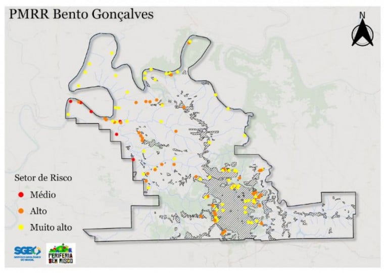 Mapeamento identificou pontos com risco muito alto, alto, e médio em diversas áreas da cidade