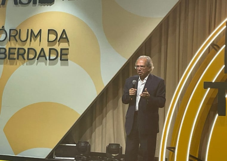 Ex-ministro da Economia, Paulo Guedes, em palestra no Fórum da Liberdade 2026