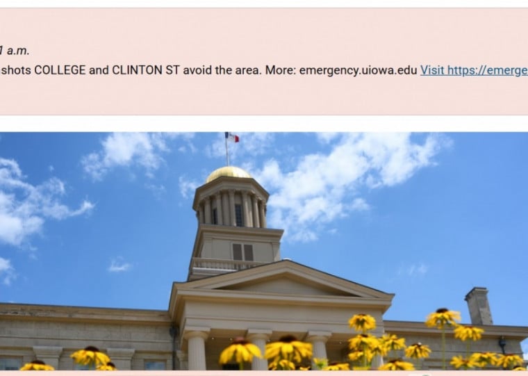 Site da Universidade de Iowa divulgou mensagens de alerta