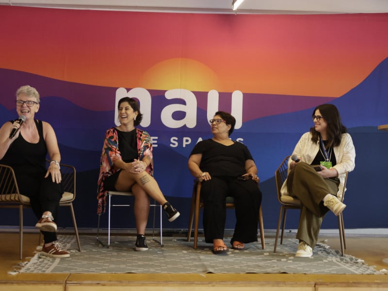 Heloisa Herve, Manoela Bartell e Bia Job foram as participantes do painel mediado por Isadora Jacoby<br />Foto: T&Acirc;NIA MEINERZ/JC