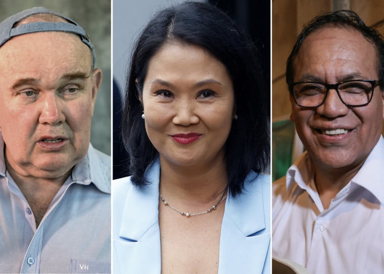 Aliaga (e) e Sánchez (d) disputam uma vaga no segundo turno com KeiKo Fujimori