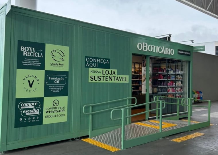 Minuto Varejo - loja sustentável O Boticário - Santa Maria - contêiner feito de resíduos plásticos - economia verde - cosméticos  