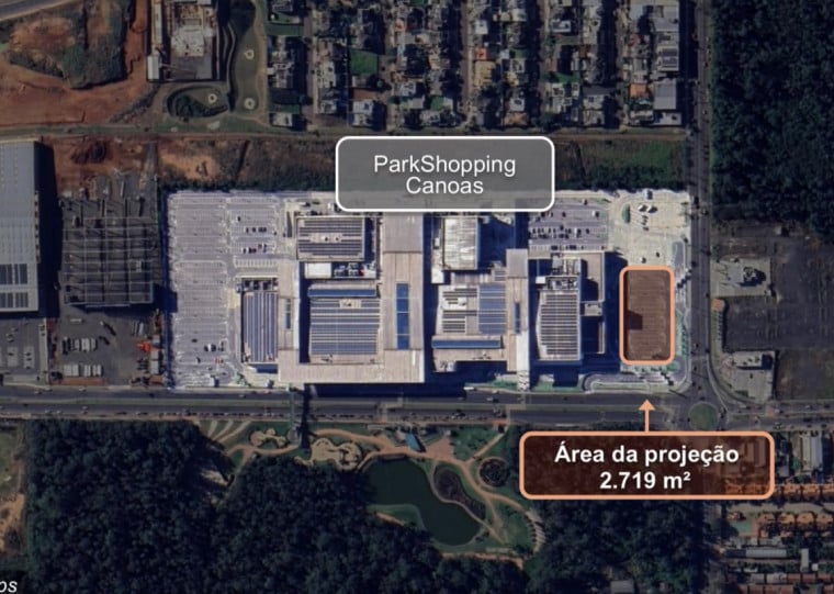 Imagem indica "&aacute;rea de proje&ccedil;&atilde;o", terreno vendido ao lado do ParkShopping para pr&eacute;dio comercial