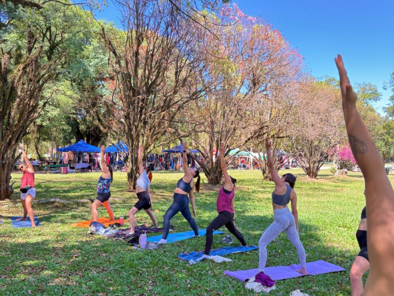 Entre as atividades promovidas no clube, se destacam as op&ccedil;&otilde;es de exerc&iacute;cio f&iacute;sico, como a yoga<br />Foto: Besties Club/Divulga&ccedil;&atilde;o/JC