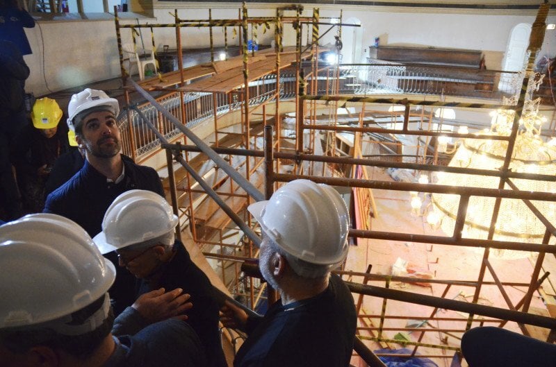 Visita às obras no Theatro São Pedro, quando foi anunciada a reabertura do espaço para 26 de novembro de 2026